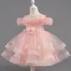 Vestido de Un Hombro de Alta Gama para Dama de Honor de Cumpleaños Boda Vestido de Presentación Vestido de Banquete Transfronterizo Vestido de Fiesta con Volantes Elegante para Niña