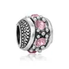 Pulseira feminina de contas de cristal rosa, modelo Pan Family, com furo grande, personalizada para 2025.