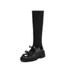 Botas de plataforma de moda con lazo y tacón grueso, botas ajustadas elásticas, nuevas botas altas elegantes y versátiles para otoño/invierno 2026