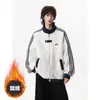 Chaqueta de retazos estilo americano de moda transfronteriza con cremallera y solapa para hombres y mujeres, primavera y otoño, retro, holgada, para pareja, versátil, con capucha y forro de terciopelo