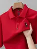 Camisa Polo Masculina Manga Curta Bordado Equitação Tecido Piqué Mesh Pai de Meia-Idade Camiseta Manga Curta Multicor Masculina t