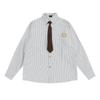 Camisa de Manga Larga Rayada Vintage Estilo Callejero Japonés para Hombres y Mujeres Holgada Estilo Universitario JK Corbata Camisa de Pareja