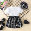 Ropa Infantil Baoxin Estilo Coreano Verano Niñas Color Sólido Costura Mao Mao Manga Corta Top Falda Corta Tweed Traje Estilo Chanel