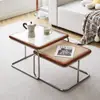 Mesa de Centro Vintage para Sala de Estar, Juego de Mesas de Té para Apartamento Pequeño, Ratán Moderno de Lujo Ligero, Acero Inoxidable Simple Ins