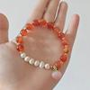 Pulseira de cristal ágata estilo coreano Ins círculo único moda feminina pulseira de pérola de água doce pêssego joias