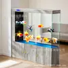Acuario Estilo Pantalla con Filtración Inferior, Acuario Grande de Cristal Ultra Transparente con Mueble, No Necesita Cambio de Agua, Divisor para Entrada
