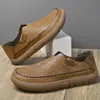 Mocassins Casuais de Couro Vazados Respiráveis de Verão Novos para Homens, Sapatos Slip-On com Solado Macio, Mocassins Tamanho Grande 46