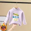 Camada Base Térmica de Pelúcia para Meninos Outono e Inverno Kids Estampa de Desenho Animado Top Interno Quente Gola Semi-Alta Manga Longa Camiseta Versátil