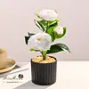 Camélia de Três Cabeças Transfronteiriça Pequeno Bonsai Flor Artificial Criativa Decoração de Casa Estúdio de Fotografia Enfeites Plantas Verdes Artificiais Plantas Artificiais em Vasos