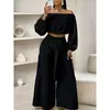 2026 Nuevo Conjunto Casual Europeo para Mujer de Pierna Ancha Cintura Alta Color Sólido Micro-campana Atado Caída Pantalones de Manga Larga