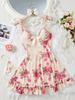 Lingerie Sexy Feminina Estilo Retrô Francês Estampada Romântica Sexy Decote V Profundo Renda Slim Vestido de Suspensório Fino 6136