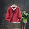 Sudadera casual de cuello redondo lisa para hombre, estilo japonés de otoño, con diseño falso de dos piezas