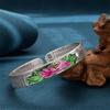 Novo Bracelete de Lótus em Cloisonné, Tendência Nacional Estilo Aberto Vintage Coração Sutra Esmalte Lótus Bracelete, Joias de Prata Atacado