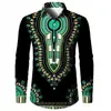 Camisa de Manga Larga Estilo Étnico Africano para Hombre Retro Dashiki Estampado Digital Cárdigan con Solapa Top Casual