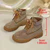 Botas Martin de Encaje Redondas con Pedrería para Mujer, Otoño 2026, Plataforma de Suela Gruesa, Completamente Cubiertas de Pedrería, Moda Europea y Americana, En Stock