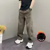Pantalones de pierna curva transfronterizos, pantalones de chándal forrados de felpa estilo americano, pantalones deportivos de pierna recta cálidos de peso pesado, pantalones casuales engrosados para otoño e invierno, estilo holgado de pierna ancha