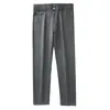 Calça casual masculina de algodão de alta qualidade para primavera e outono, cinco bolsos, espessura média, perna reta, cor sólida, cintura média