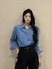 Camisa Azul de Manga Larga de Alta Gama Francesa para Mujer Otoño Nuevo Estilo Holgada Estilo Coreano Para Viajar Entrevista Profesional Top con Temperamento