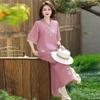 Roupas de Verão para Mulheres de Meia-Idade e Idosas Tops Estilo Chinês 2025 Novo Estilo Estilo Estrangeiro Roupas de Mãe Cardigan de Verão Conjunto de Duas Peças