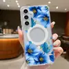 Adequado para capa de celular magnética Samsung S26ULTRA, azul dois em um, S25 floral, capa protetora transparente S24, A16