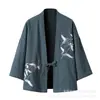 Novo kimono cape de algodão puro transfronteiriço com fivela, estampa digital 3D, camisa de manga três quartos, cardigã folgado