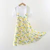 Vestido de punto de algodón con costuras, para niños grandes, de dos piezas falsas, de algodón artificial, venta al por mayor