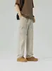 Pantalones Casuales Rectos Sueltos Lavados Estilo Retro Americano para Hombre, Versátiles de Pierna Ancha con Múltiples Bolsillos, Pantalones de Trabajo para Primavera y Verano