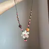 Nuevo Collar de Perlas con Flores Artificiales Estilo Chino, Cadena para Clavícula de Madera Retro Estilo Nacional Personalizada, Collar Versátil de Cordón Nicho