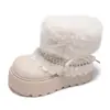 Botas de Neve Brancas Retrô com Solado Grosso e Forro de Lã para Mulheres, Novo Modelo 2026, Sapatos de Algodão Quentes de Inverno para Exterior Estilo Birkenstock