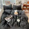 Conjunto de cama de quatro peças estilo minimalista Classe A, espessado, em veludo de leite, incluindo lençol de cima, fronha para edredom, lençol com elástico, conjunto de três peças para cama de dormitório estudantil 4