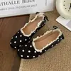 Sapatos Femininos Slip-On de Renda com Bolinhas para Primavera e Outono, Sapatos Planos Simples de Ballet com Bico Baixo para Uso Diário, Sapatos de Salto Baixo