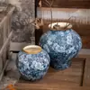 Vaso de cerâmica com decalque vintage desgastado de Jingdezhen para entrada de villa, vaso para arranjo de flores secas de ramo de hortênsia, vaso de flores de mesa estilo chinês novo