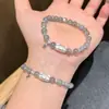 Bolsa de Plata Pura 99 con Gato Baguette Piedra Lunar Gris Natural Pulsera de Cuerda Elástica para Mujer Nicho Lindo Casual Versátil Joyería Animal