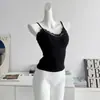 Estilo Francés Blanco Puro Cuello en V Encaje Puntada Calado con Almohadilla en el Pecho Camisola Chaleco Interior Base para Mujer Hermoso Sujetador de Espalda