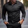 Camisa Masculina de Outono Estilo Novo Cruzada Europa Manga Longa Cor Sólida Estampa 3D Moda Simples Business Camisa Anti-Amassar