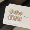 [Café Tingido com Champagne] Âmbar Manchadado Estilo Ins Unhas Vestíveis Feitas à Mão Curto Outono e Inverno Patches de Manicure Unhas Postiças