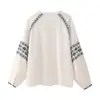 Camisa de Manga Larga con Cuello Alto de Color Contrastante Bordada Holgada de Botones Sencillos para Mujer Estilo Europeo y Americano Nueva Moda Versátil
