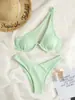 Maiô de Biquíni Cortado Europeu e Americano para Exportação Feminino Sexy de Um Ombro Cor Sólida Bikini Bikini Atravessando Fronteiras Amazon Maiô