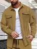 Camisa de Manga Larga para Hombre de Cuadros Pequeños Color Sólido con Doble Bolsillo, Nueva de Otoño, Informal para Exteriores, Transfronteriza