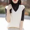 26 Primavera Nuevo Estilo Chaleco de Punto sin Mangas de Algodón Puro de Tres Hilos Escote en V Calado Chaleco en Capas Chaleco Holgado Casual para Mujer