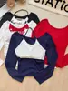 Algodão Estilo Americano Estampa de Garota Popular Falso Duas Peças Manga Longa 7082 Camiseta Falso Duas Peças Estilo Americano