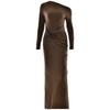 Aliexpress Transfronterizo Más Vendido Moda Otoño Nuevo Hombro Inclinado Falda Larga Temperamento Sexy Fruncido Manga Larga Vestido Cubre Caderas