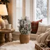 Ramas de pino navideñas escarchadas, plantas artificiales, decoración de mesa navideña blanca de invierno para el hogar