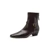 Hebilla de Cinturón Elegante para el Trabajo Botas Delgadas Otoño/Invierno 2026 Tacón Medio Grueso Punta Cuadrada Pequeña Elásticas Adelgazantes Botines Elegantes para Mujer