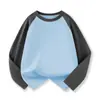Camiseta de manga larga raglán para niños de marca de moda al por mayor algodón para niños top de colores combinados nueva camisa básica de color liso para niñas Zhongda