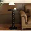 Juego de Mesa Redonda de Café de Madera Maciza Retro para Uso Doméstico, Mueble de TV para Sala de Estar, Mesa de Té Francesa Antigua Estilo Americano para Apartamento Pequeño de Lujo Ligero