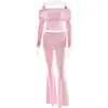 Traje Sexy Ajustado al Cuerpo que Resalta las Caderas Nuevo Estilo Europeo y Americano Comercio Exterior Color Sólido Traje de Gama Alta Top Sexy Pantalones Largos de Boca Ancha Cintura Ceñida
