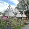 Tienda tipo linterna moderna para acampar al aire libre, restaurante al aire libre digno de fotografía, resort escénico, uso recreativo y vacacional, dosel de tienda cónico