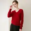 Conjunto de estilo suave~ Suéter de cachemir de una sola pieza con cuello en V, sin costuras, para mujer, holgado y casual para otoño e invierno, capa base de punto