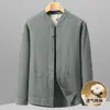 Camisa Retro de Algodão e Linho Estilo Chinês com Gola Alta e Mangas Longas, Camisa de Algodão e Linho Lisa de Outono, Jaqueta Casual Solta Masculina